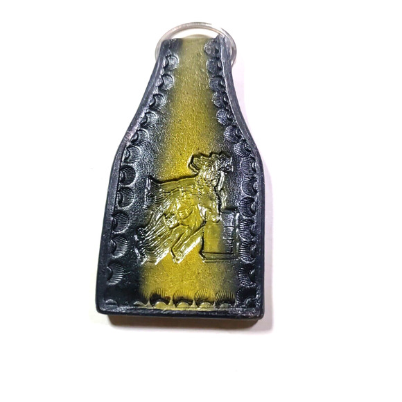 Monogram D Cowboy Rodeo Leather Keychain Barrel Riding - Picture 3 of 4